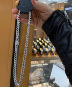 Gümüş Renk Cuban Taşlı Kolye